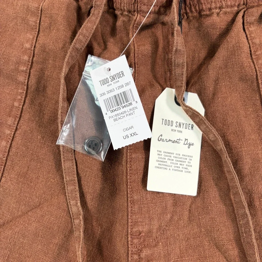 TODD SNYDER Straight Fit 100% Linen Beach Pants in Cigar Men 2XL Drawcord NWT